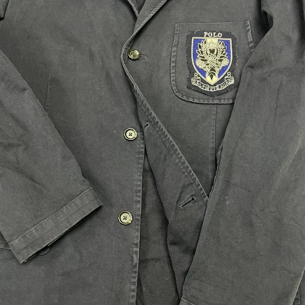 Polo Ralph Lauren Blazer Mens M Navy Blue Crest Patch Cotton Twill Sport Coat
